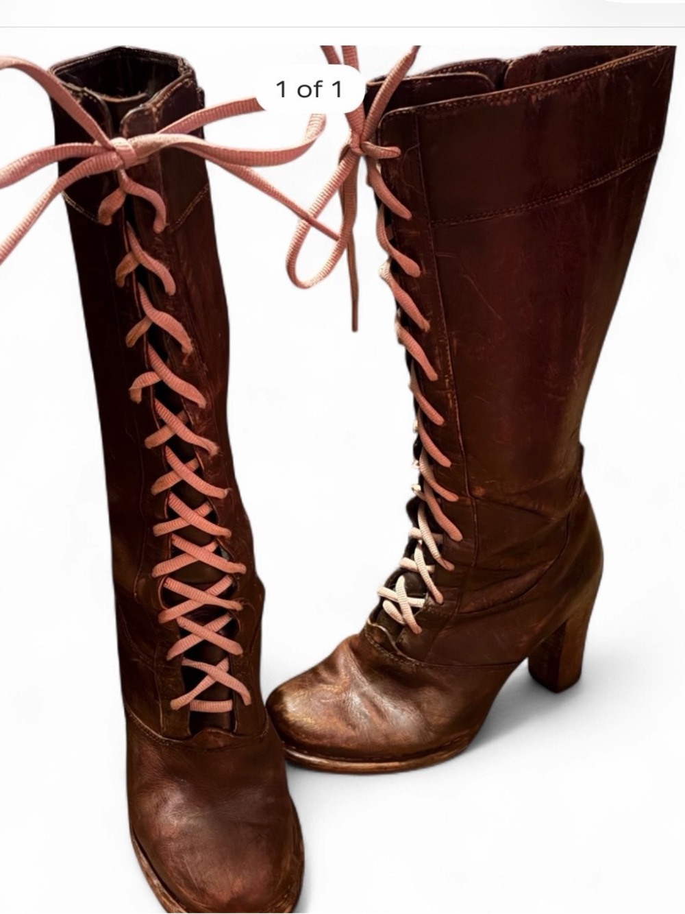 Vintage Distressed Brown Frye Lace-Up Knee-High Women's Boots